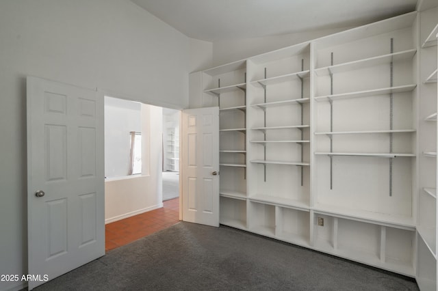 1226 E Greenway Cir, Mesa, AZ 85203 - spacious closet featuring vaulted ceiling, dark tile patterned floors, and dark colored carpet