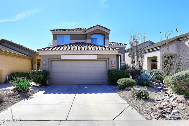 4321 E Desert Sky Ct, Cave Creek, AZ 85331 - mediterranean / spanish home with a tile roof, driveway, a garage, and stucco siding