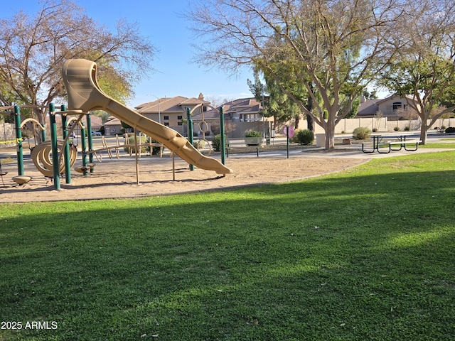 view of play area with a yard