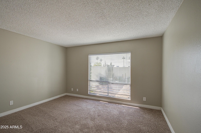 empty room with carpet floors and a textured ceiling