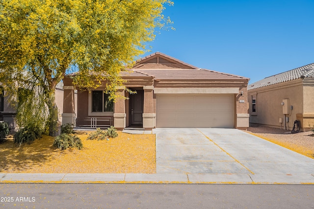 5026 E Sunstone Dr, San Tan Valley, AZ 85143 - single story home featuring a tile roof, an attached garage, stucco siding, and driveway