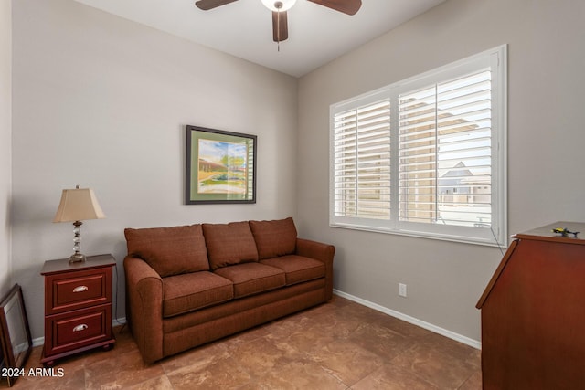 living room with ceiling fan