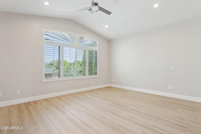 3202 E Orange Dr, Phoenix, AZ 85018 - spare room with recessed lighting, a ceiling fan, light wood-style floors, vaulted ceiling, and baseboards
