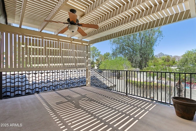 3202 E Orange Dr, Phoenix, AZ 85018 - balcony with ceiling fan, a pergola, and a mountain view