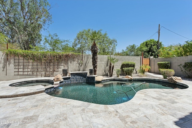3202 E Orange Dr, Phoenix, AZ 85018 - view of swimming pool with a fenced backyard, a pool with connected hot tub, and a patio