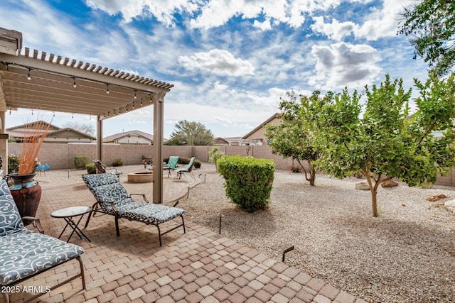 view of patio with a fenced backyard and a pergola