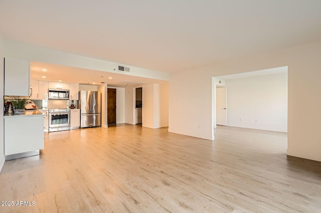 unfurnished living room with light wood-type flooring