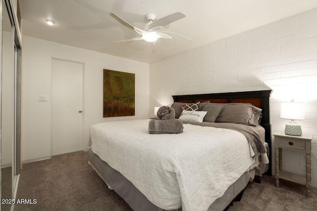 bedroom featuring carpet and ceiling fan