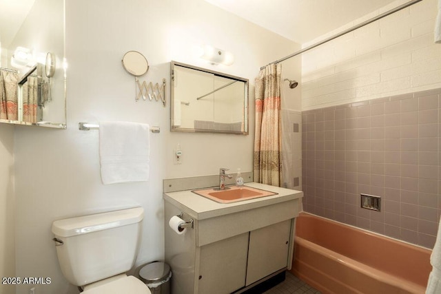 bathroom with a sink, toilet, and shower / bathtub combination with curtain