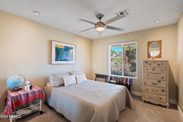 bedroom featuring carpet flooring and ceiling fan