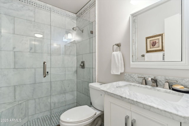 614 N Pioneer Cir, Mesa, AZ 85203 - full bathroom with vanity, a shower stall, and toilet