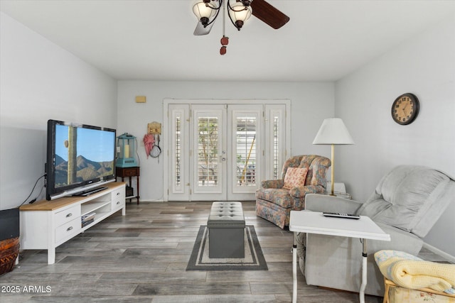 614 N Pioneer Cir, Mesa, AZ 85203 - living room with a ceiling fan and wood finished floors