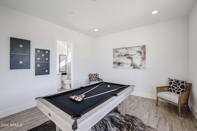 recreation room with recessed lighting, baseboards, wood finished floors, and pool table