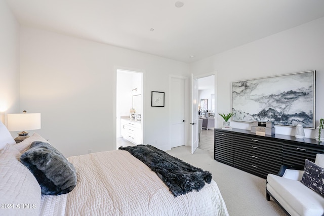 bedroom with light colored carpet