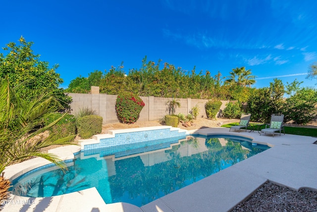 view of swimming pool with a patio area