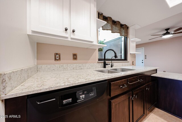 4916 E Hopi St, Phoenix, AZ 85044 - kitchen featuring light stone counters, light tile patterned flooring, a sink, ceiling fan, and dishwasher