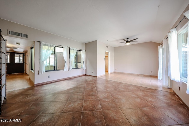 4916 E Hopi St, Phoenix, AZ 85044 - tiled empty room with a healthy amount of sunlight, ceiling fan, visible vents, and lofted ceiling