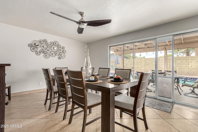 3358 W Sandra Ter, Phoenix, AZ 85053 - dining room featuring healthy amount of natural light, light tile patterned flooring, a ceiling fan, and a textured ceiling