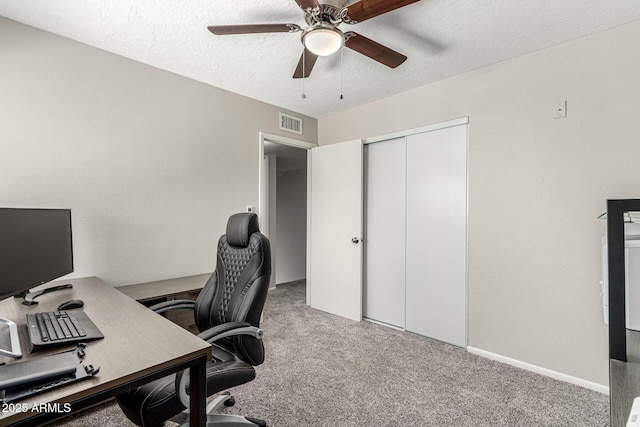 3358 W Sandra Ter, Phoenix, AZ 85053 - office space featuring carpet flooring, a ceiling fan, a textured ceiling, and baseboards