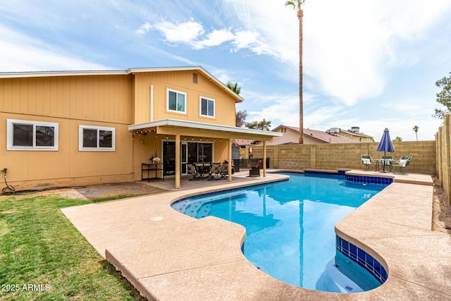 3358 W Sandra Ter, Phoenix, AZ 85053 - view of swimming pool featuring a fenced backyard, a patio, and outdoor dining space