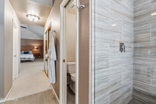 bathroom with vaulted ceiling and toilet