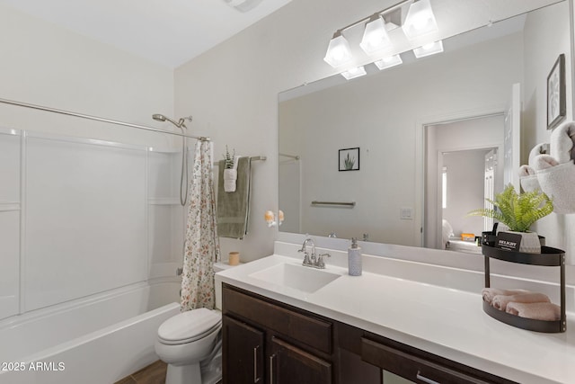 full bathroom featuring vanity, toilet, and shower / bath combo with shower curtain