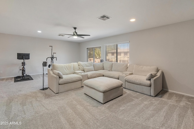 5917 N 133rd Ave, Litchfield Park, AZ 85340 - carpeted living area with recessed lighting, visible vents, baseboards, and ceiling fan