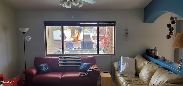 living room with ceiling fan