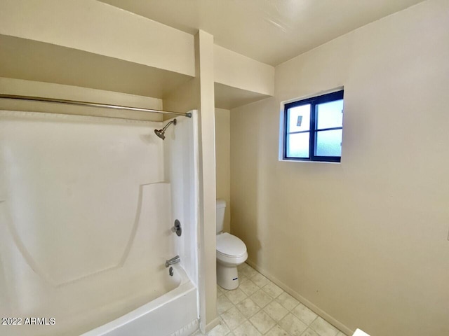 full bath featuring toilet, shower / bathing tub combination, and baseboards