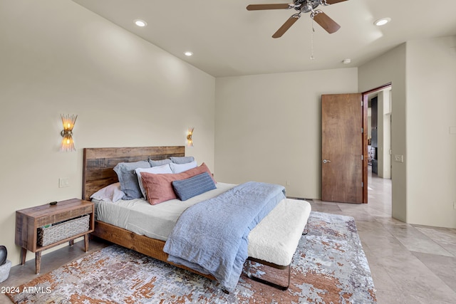 bedroom featuring recessed lighting and a ceiling fan