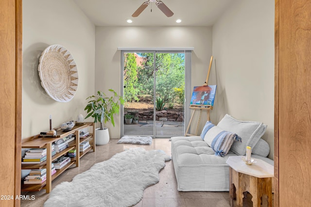 sitting room featuring recessed lighting and ceiling fan