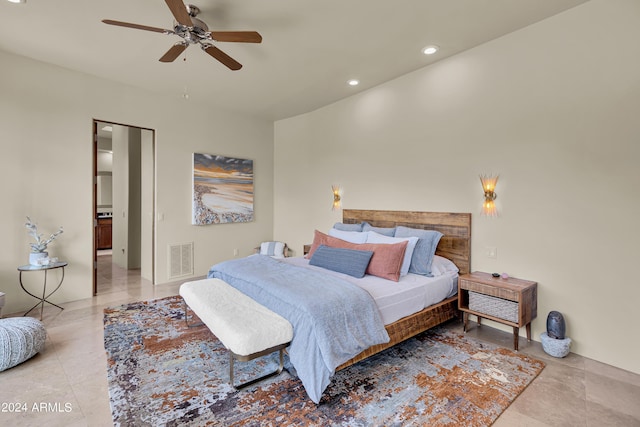 bedroom with visible vents, recessed lighting, and a ceiling fan
