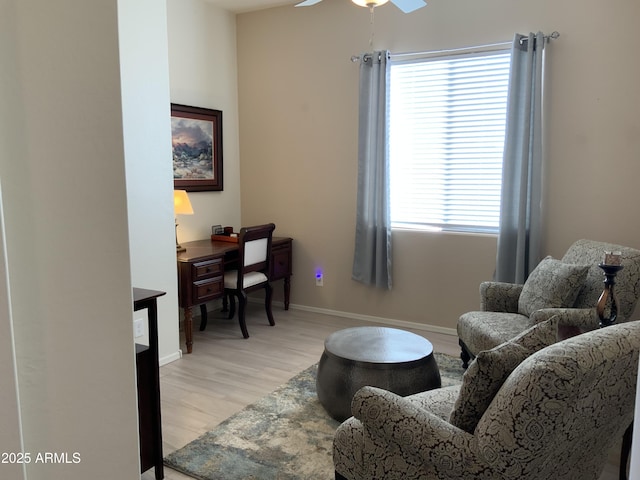 12935 E Ramos St, Dewey, AZ 86327 - home office with light wood-style floors, a ceiling fan, and baseboards