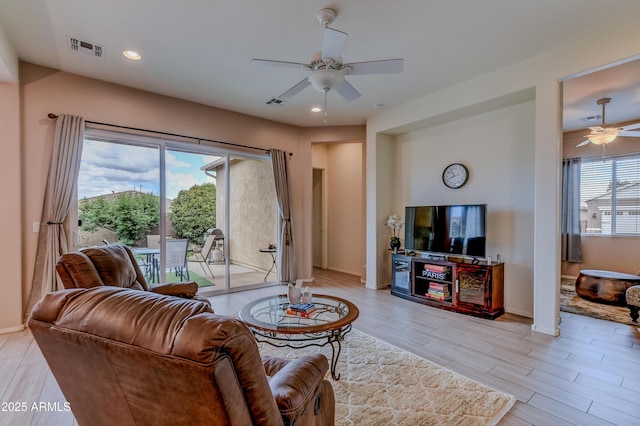 12935 E Ramos St, Dewey, AZ 86327 - living area featuring a ceiling fan, light wood finished floors, baseboards, and recessed lighting