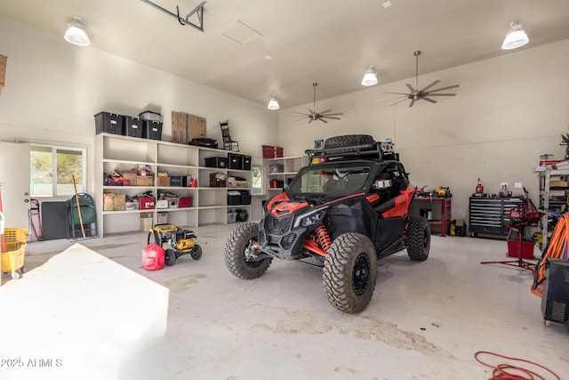 garage with ceiling fan