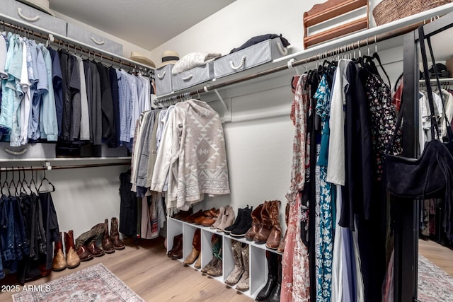 walk in closet featuring wood finished floors