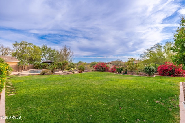 view of yard featuring a fenced backyard and a fenced in pool