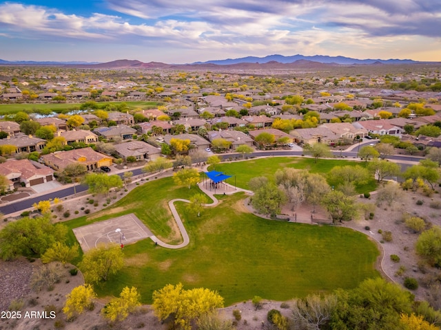 bird's eye view with a mountain view and a residential view