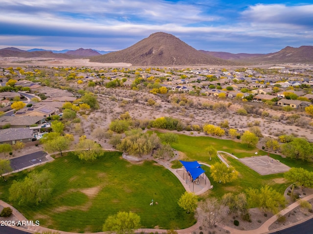 aerial view with a mountain view and a residential view