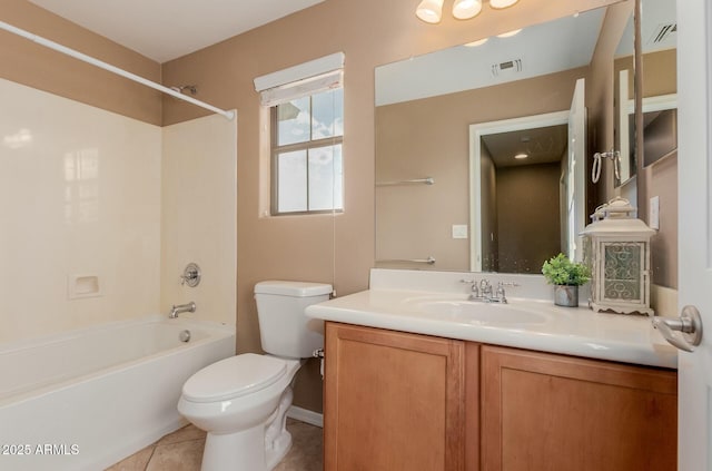 full bathroom featuring tile patterned flooring, vanity, bathtub / shower combination, and toilet