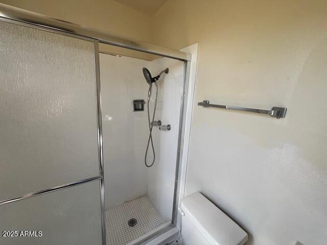 bathroom featuring toilet and walk in shower