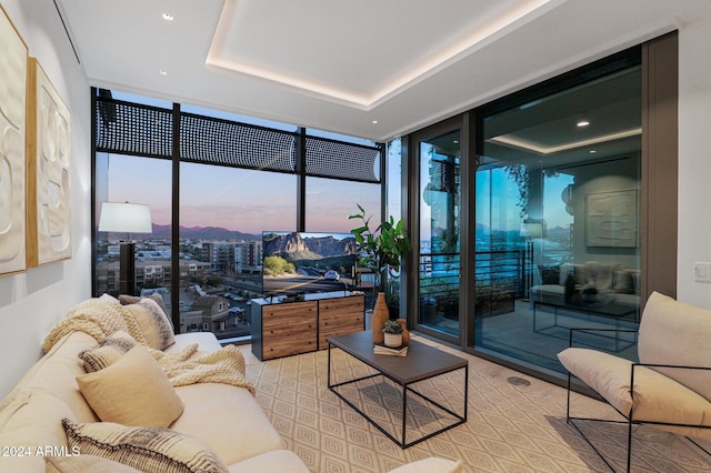 living room featuring a healthy amount of sunlight and a wall of windows