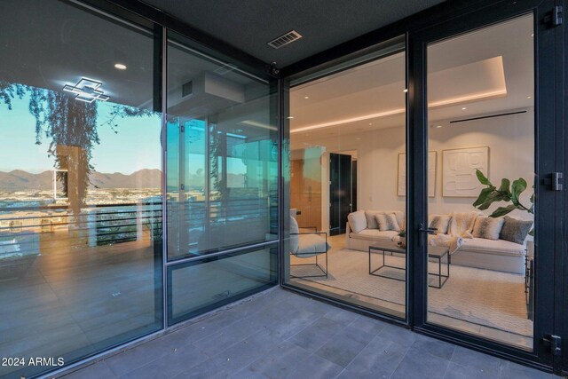 entrance to property with a mountain view