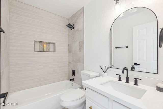 full bath featuring toilet,  shower combination, and vanity