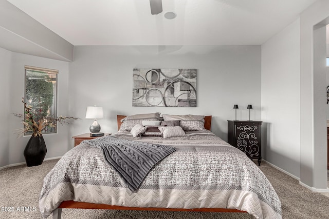 bedroom featuring ceiling fan and carpet flooring