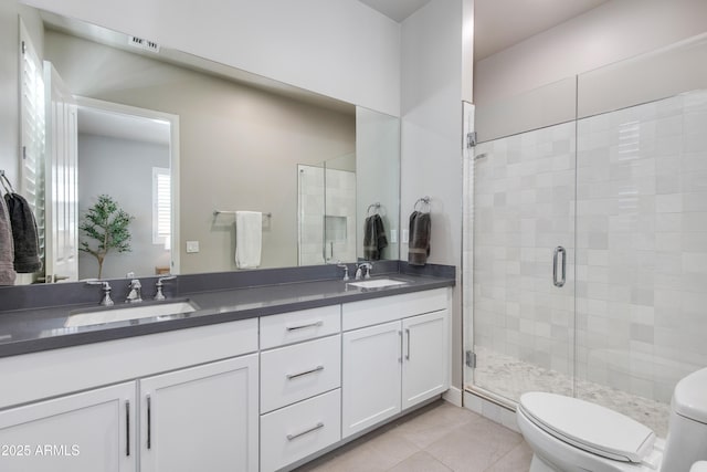 4438 N 27th St Unit 27, Phoenix, AZ 85016 - full bath featuring double vanity, toilet, a stall shower, and tile patterned floors