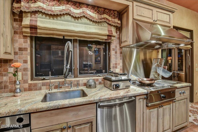 7710 E Golden Eagle Cir, Gold Canyon, AZ 85118 - kitchen featuring appliances with stainless steel finishes, a sink, tasteful backsplash, and light stone counters