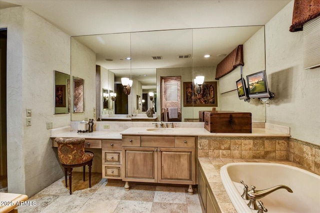 7710 E Golden Eagle Cir, Gold Canyon, AZ 85118 - full bathroom featuring a bath, vanity, and a chandelier