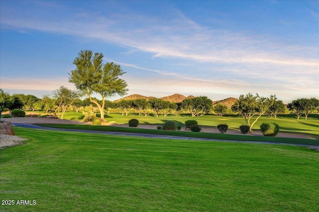 7710 E Golden Eagle Cir, Gold Canyon, AZ 85118 - view of home's community with view of golf course, a mountain view, and a lawn