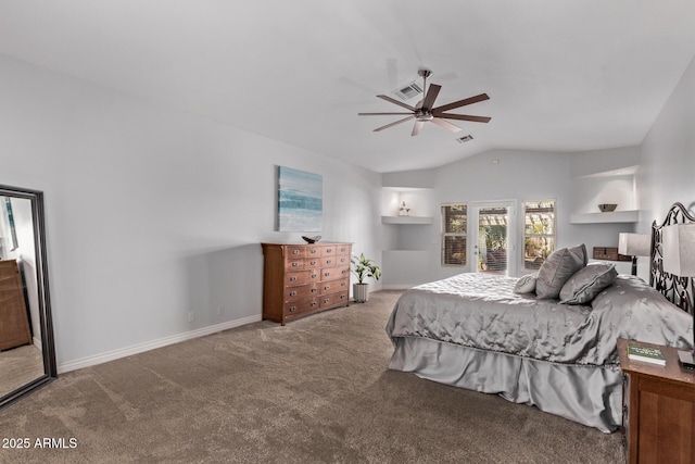 3733 E Kachina Dr, Phoenix, AZ 85044 - carpeted bedroom with lofted ceiling, baseboards, and ceiling fan